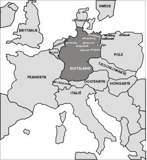 Kaart van Duitsland. Die naam Henning het ongeveer in die jaar 1290 te STRALSUND in die Noorde van Duitsland ontstaan. 